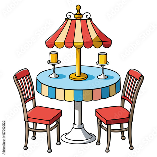 Furniture Bistro Set Vector Illustration - Cartoon, Clipart & Line Art Design, High-quality vector illustration of a furniture bistro set, including clipart, cartoon, and line art styles.