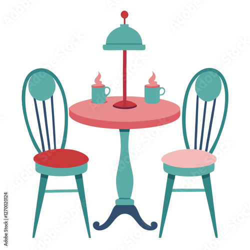 Furniture Bistro Set Vector Illustration - Cartoon, Clipart & Line Art Design, High-quality vector illustration of a furniture bistro set, including clipart, cartoon, and line art styles.