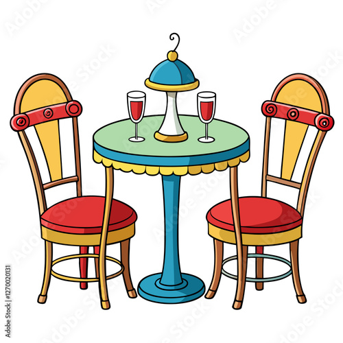 Furniture Bistro Set Vector Illustration - Cartoon, Clipart & Line Art Design, High-quality vector illustration of a furniture bistro set, including clipart, cartoon, and line art styles.