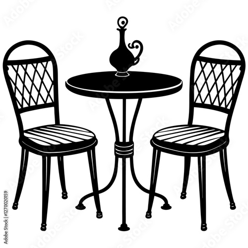 Furniture Bistro Set Vector Illustration - Cartoon, Clipart & Line Art Design, High-quality vector illustration of a furniture bistro set, including clipart, cartoon, and line art styles. photo