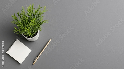 Wallpaper Mural Workspace with plant, notebook, and pencil. Top view. Office supplies.  Possible use  Background for productivity or work from home promotion Torontodigital.ca