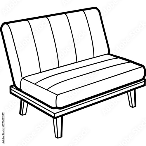 Convertible Futon Vector Illustration - Cartoon, Clipart & Line Art Design, High-quality convertible futon vector illustration in cartoon, clipart, and line art styles.