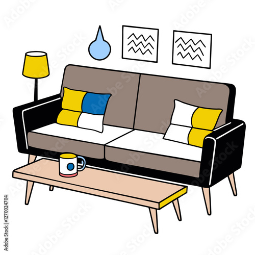 Furniture Velvet Chaise Vector Illustration - Cartoon, Clipart & Line Art Design, Velvet chaise vector illustration in cartoon, clipart, and line art styles, perfect for digital designs.