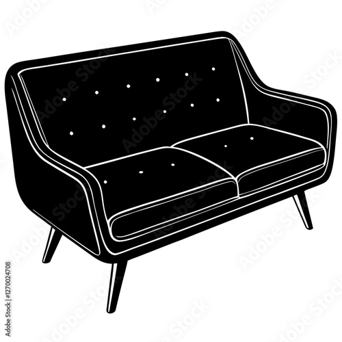 Furniture Velvet Chaise Vector Illustration - Cartoon, Clipart & Line Art Design, Velvet chaise vector illustration in cartoon, clipart, and line art styles, perfect for digital designs.