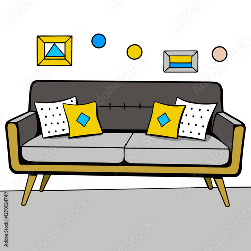 Furniture Velvet Chaise Vector Illustration - Cartoon, Clipart & Line Art Design, Velvet chaise vector illustration in cartoon, clipart, and line art styles, perfect for digital designs.