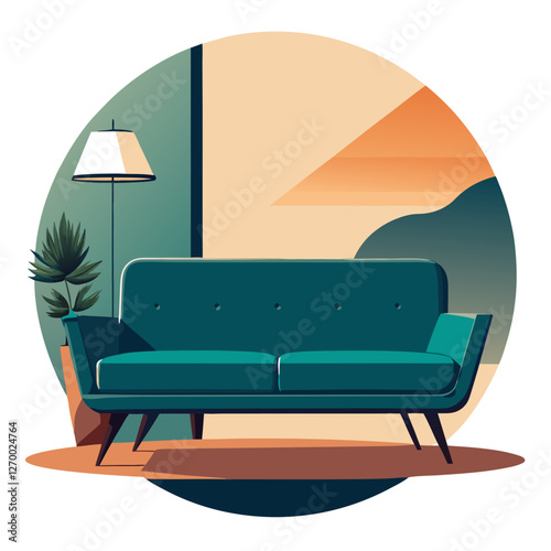 Furniture Velvet Chaise Vector Illustration - Cartoon, Clipart & Line Art Design, Velvet chaise vector illustration in cartoon, clipart, and line art styles, perfect for digital designs.