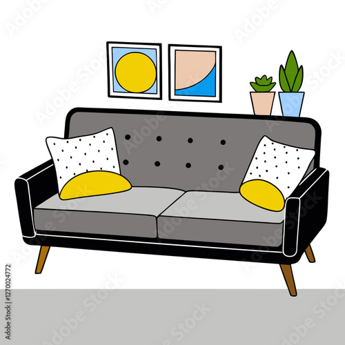 Furniture Velvet Chaise Vector Illustration - Cartoon, Clipart & Line Art Design, Velvet chaise vector illustration in cartoon, clipart, and line art styles, perfect for digital designs.