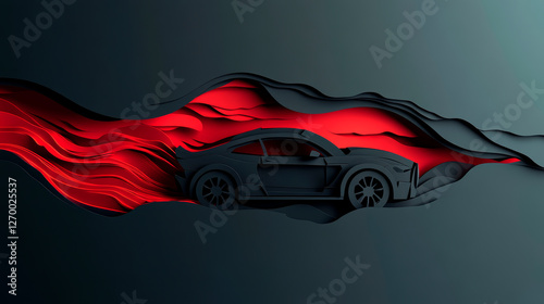 Car Speeding Away with Screeching Tires in Motion Blur, Paper Cut