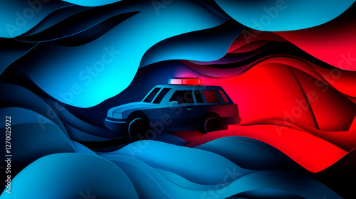 Flashing Police Siren Symbolizing Emergency Response, Paper Cut