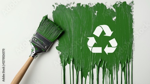 Paintbrush with green eco-friendly paint creating a recycling symbol, emphasizing sustainability, environmental consciousness, and the power of creative activism, Generative AI photo