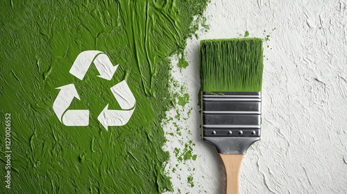 Paintbrush with green eco-friendly paint creating a recycling symbol, emphasizing sustainability, environmental consciousness, and the power of creative activism, Generative AI photo