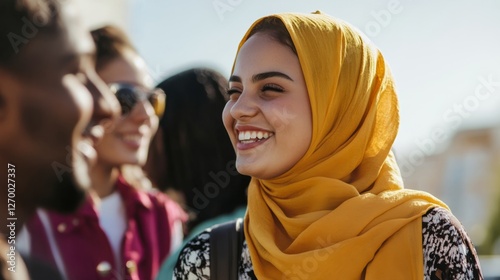 people from different cultural backgrounds communicating and smiling