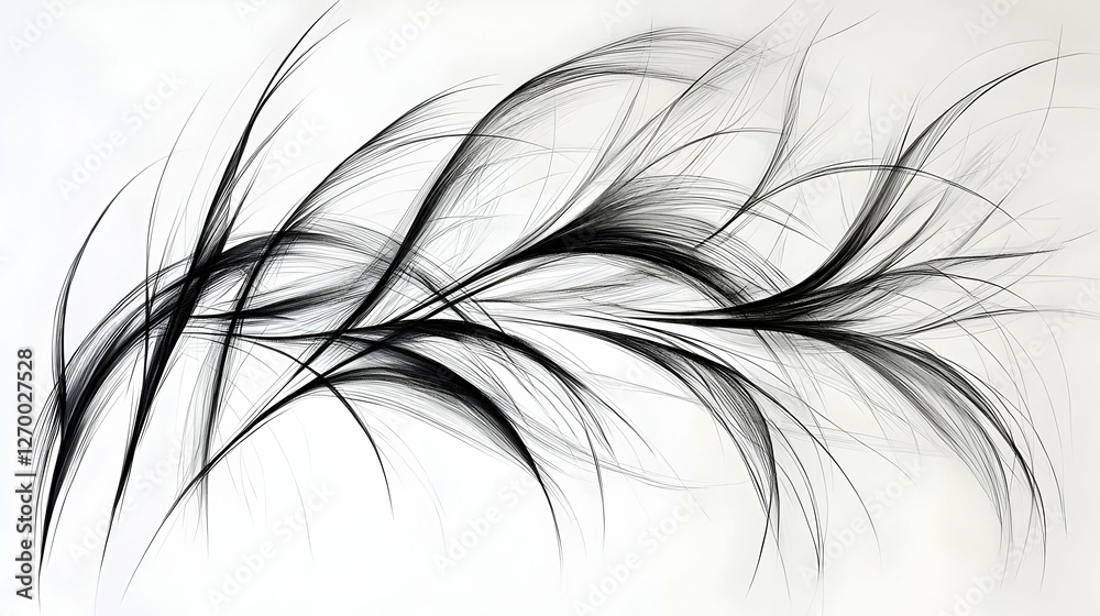 Fototapeta premium Abstract black feather design on white background, artistic, graphic, website header