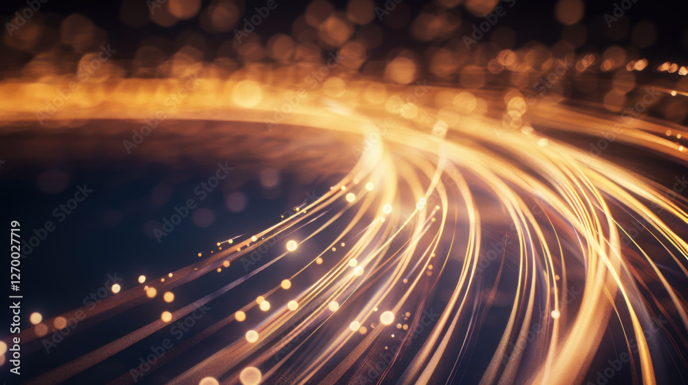 Abstract light trails create mesmerizing effect with golden bokeh, evoking sense of motion and energy in dark background Abstract light trails create mesmerizing effect with golden bokeh, evoking sense of motion and energy in dark background