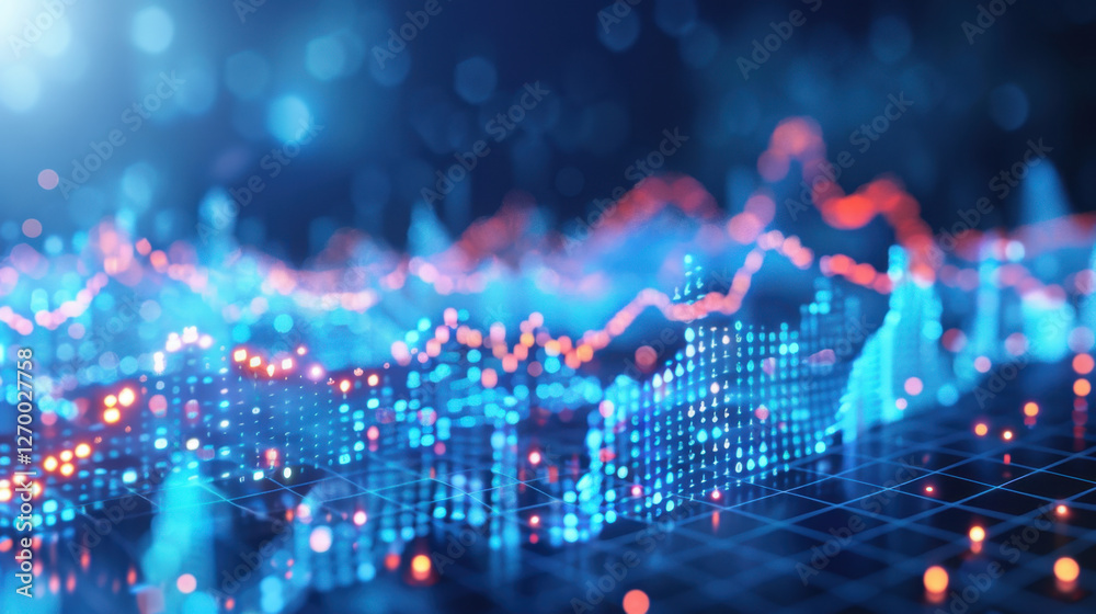 Digital data visualization with glowing graphs and charts Digital data visualization with glowing graphs and charts