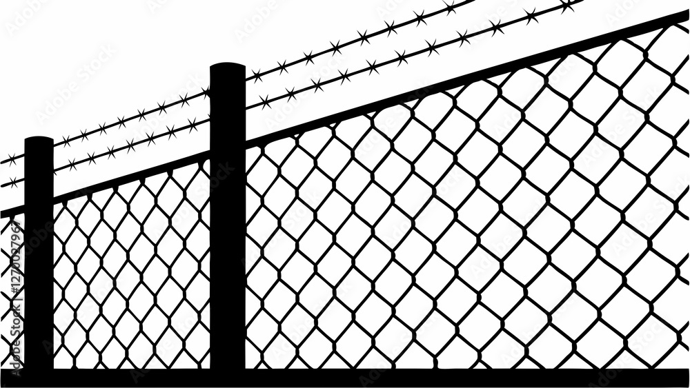 Perspective view of a barbed wire chain-link fence with grass, great for outdoor and security illustrations
Perspective view of a barbed wire chain-link fence with grass, great for outdoor and security illustrations