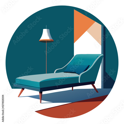 Furniture Velvet Chaise Vector Illustration - Cartoon, Clipart & Line Art Design, Velvet chaise vector illustration in cartoon, clipart, and line art styles, perfect for digital designs.