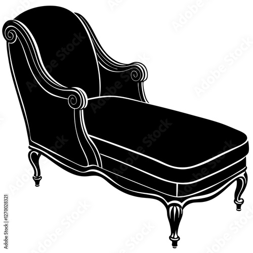 Furniture Velvet Chaise Vector Illustration - Cartoon, Clipart & Line Art Design, Velvet chaise vector illustration in cartoon, clipart, and line art styles, perfect for digital designs.