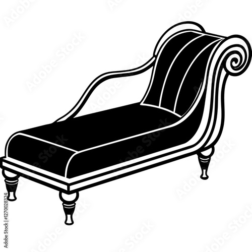 Furniture Velvet Chaise Vector Illustration - Cartoon, Clipart & Line Art Design, Velvet chaise vector illustration in cartoon, clipart, and line art styles, perfect for digital designs.