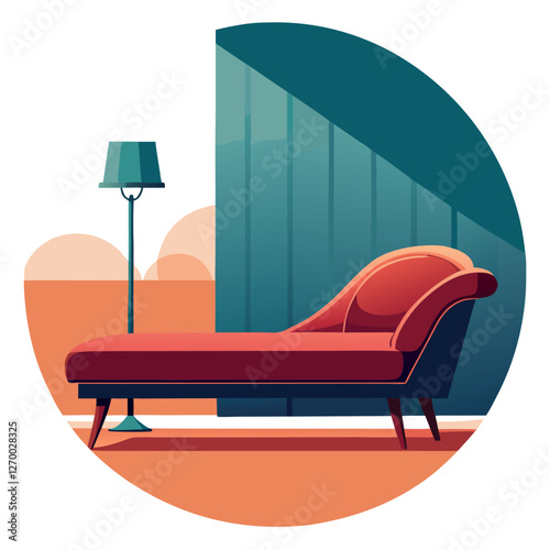 Furniture Velvet Chaise Vector Illustration - Cartoon, Clipart & Line Art Design, Velvet chaise vector illustration in cartoon, clipart, and line art styles, perfect for digital designs.