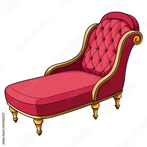 Furniture Velvet Chaise Vector Illustration - Cartoon, Clipart & Line Art Design, Velvet chaise vector illustration in cartoon, clipart, and line art styles, perfect for digital designs.