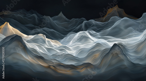 Wallpaper Mural Abstract landscape with flowing waves in shades of gray and gold, creating serene and ethereal atmosphere. smooth curves evoke sense of tranquility and depth Torontodigital.ca