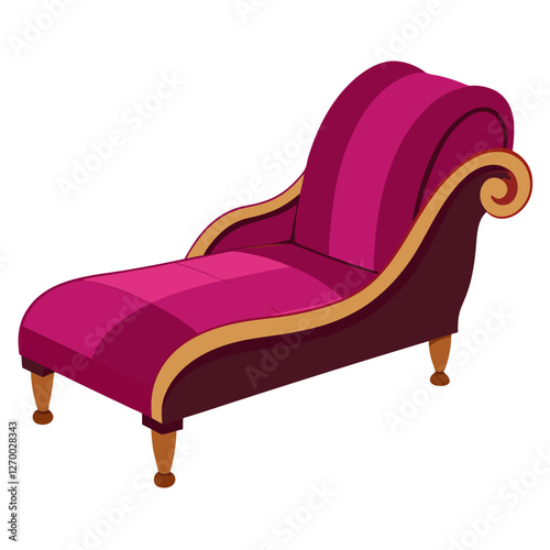 Furniture Velvet Chaise Vector Illustration - Cartoon, Clipart & Line Art Design, Velvet chaise vector illustration in cartoon, clipart, and line art styles, perfect for digital designs.