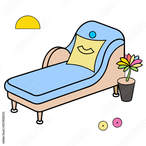 Furniture Velvet Chaise Vector Illustration - Cartoon, Clipart & Line Art Design, Velvet chaise vector illustration in cartoon, clipart, and line art styles, perfect for digital designs.