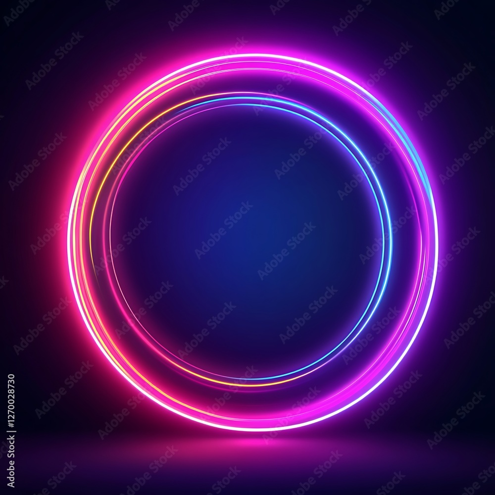 Vibrant neon ring shining in dark black space Vibrant neon ring shining in dark black space