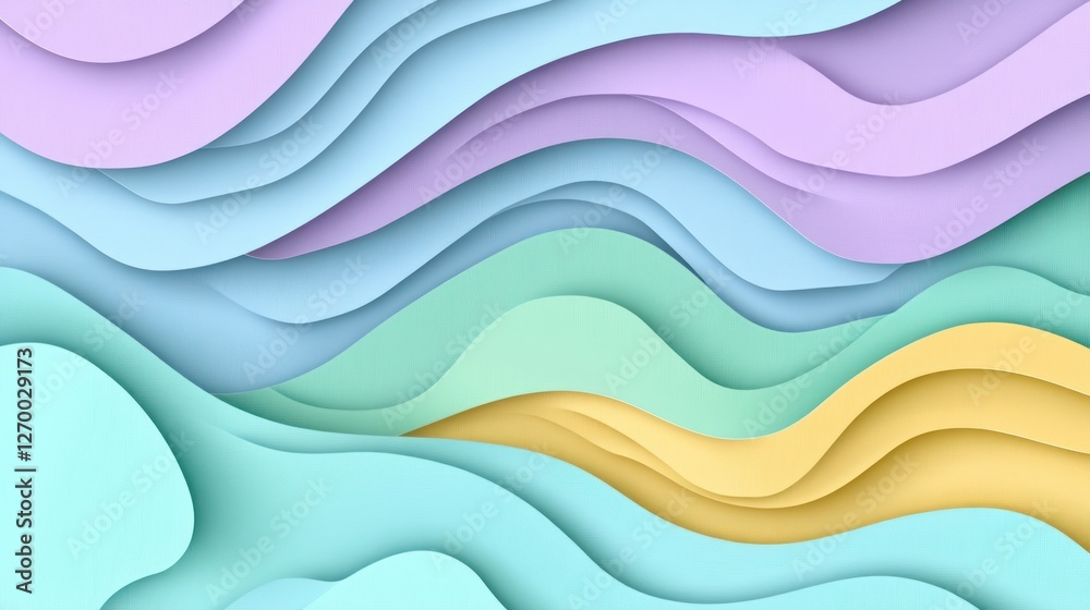 Obraz premium Pastel Paper Cut Waves Elegant Background with 3D Effect Design