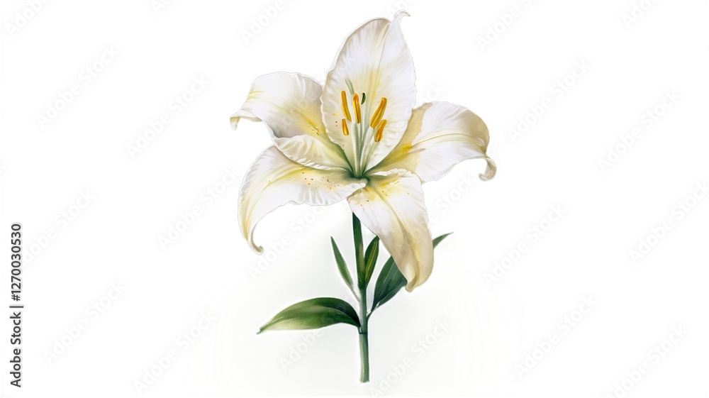 Fototapeta premium Hand-painted watercolor Easter lily with subtle details.