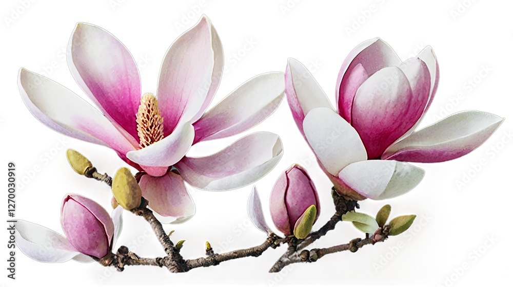 Fototapeta premium Soft vintage-style watercolor magnolia branch.