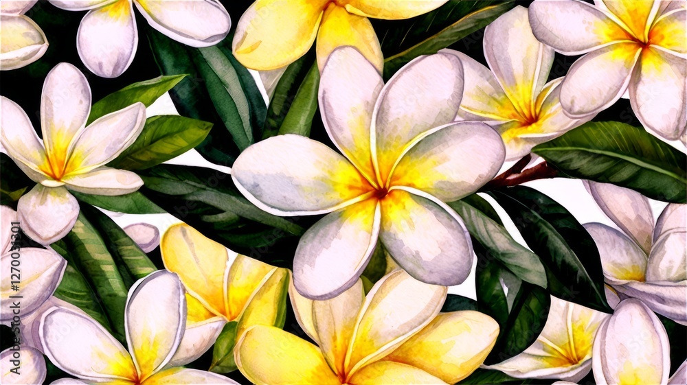 Obraz premium Minimalist watercolor frangipani flowers floating on water.