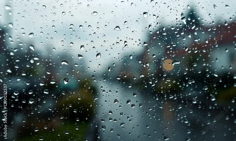 Rainy day view through a window, blurred houses, cars, and street. Possible use stock photo Rainy day view through a window, blurred houses, cars, and street. Possible use stock photo