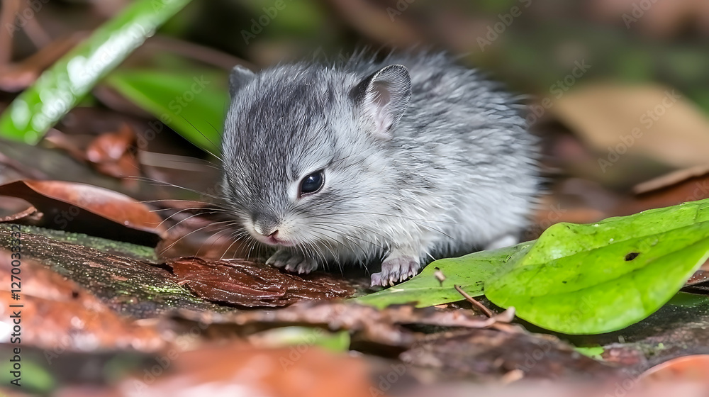 Baby rabbit exploring rainforest floor, leaves, wildlife, nature background, conservation Baby rabbit exploring rainforest floor, leaves, wildlife, nature background, conservation