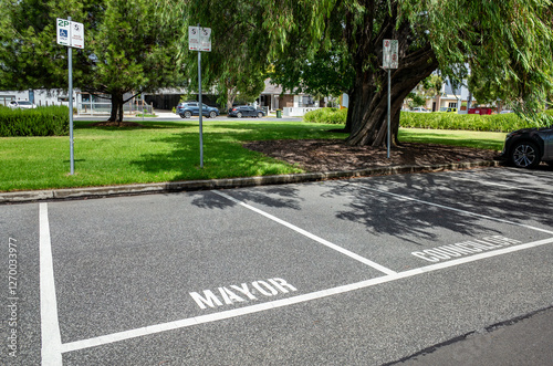 The designated parking spaces in a public area, specifically marked for 