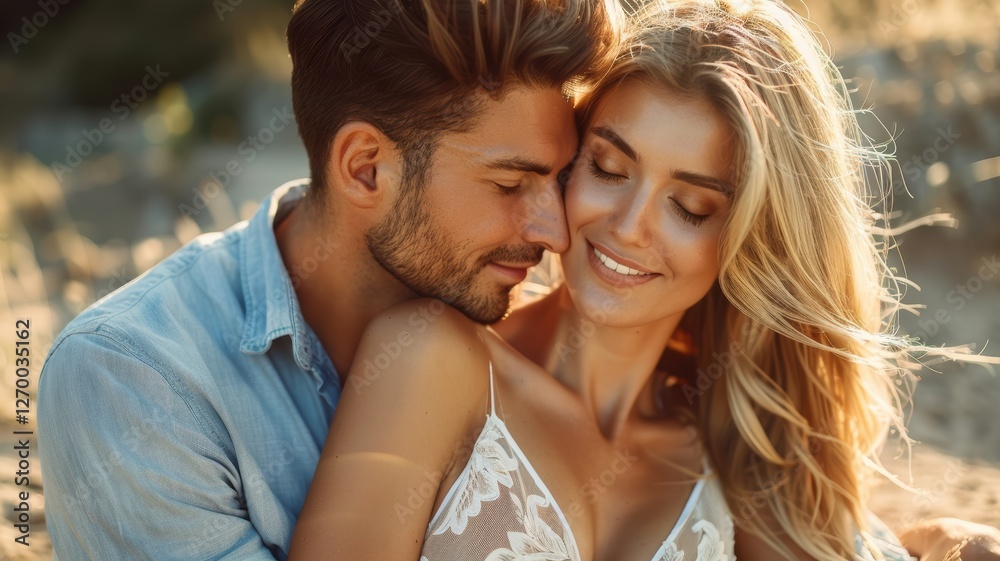 happy couple in love spends a fun summer time together. They smile and hug each other. happy couple in love spends a fun summer time together. They smile and hug each other.