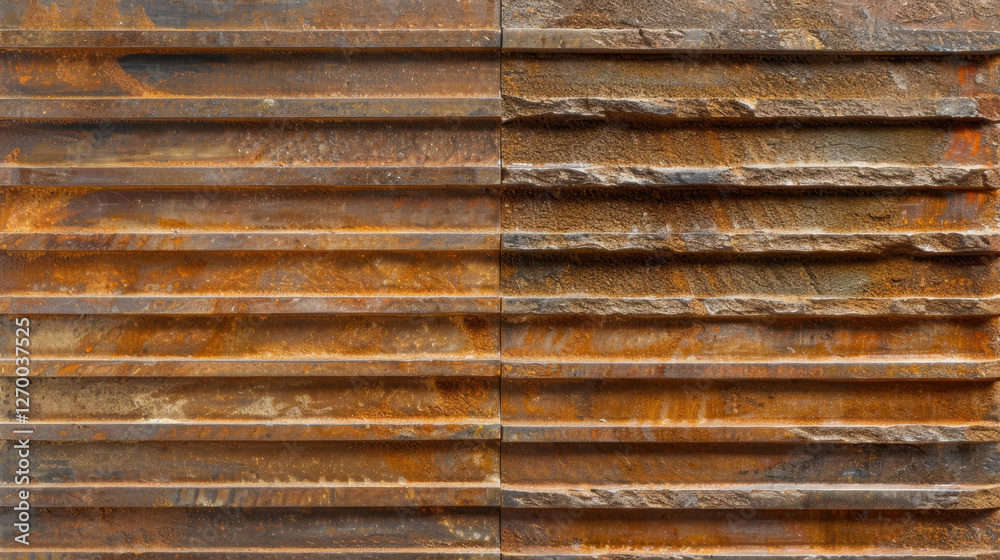 Rusty metal surface with textured grooves and ridges, showcasing weathered patterns and colors. industrial aesthetic adds character and depth to material Rusty metal surface with textured grooves and ridges, showcasing weathered patterns and colors. industrial aesthetic adds character and depth to material