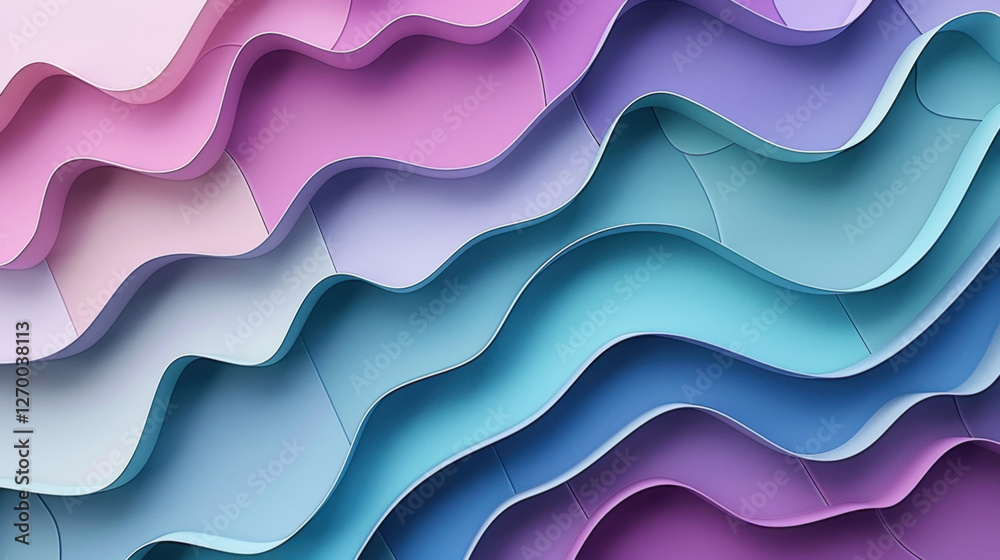 Colorful wavy paper layers in shades of pink, purple, and blue create vibrant abstract background. smooth curves evoke sense of movement and creativity Colorful wavy paper layers in shades of pink, purple, and blue create vibrant abstract background. smooth curves evoke sense of movement and creativity
