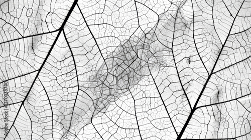 Delicate black and white leaf veins create intricate pattern, showcasing nature beauty and fragility. fine details highlight complexity of leaf structures
