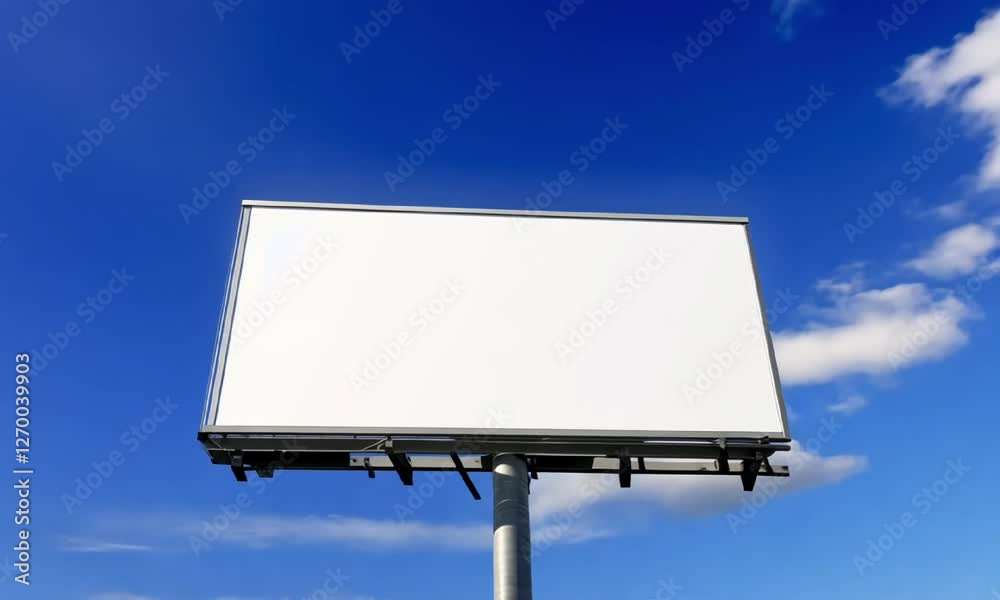 A large blank billboard stands against a vibrant blue sky, offering a canvas for advertisements and promotions. Ideal for marketing, communication, and branding concepts. A large blank billboard stands against a vibrant blue sky, offering a canvas for advertisements and promotions. Ideal for marketing, communication, and branding concepts.