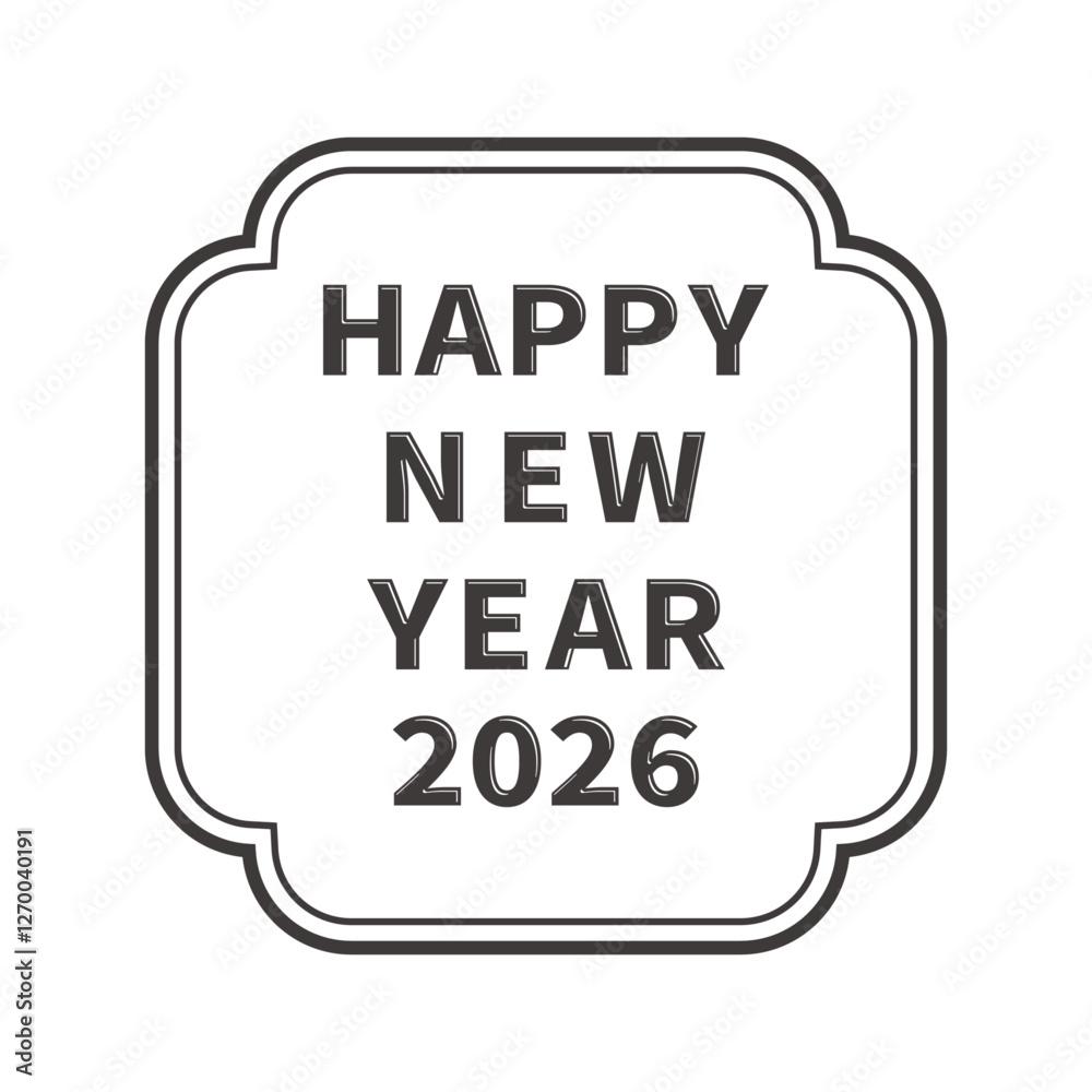 2026年の年賀素材 レトロなHappy New Yearの文字と可愛いクラシックフレーム 2026年の年賀素材 レトロなHappy New Yearの文字と可愛いクラシックフレーム
