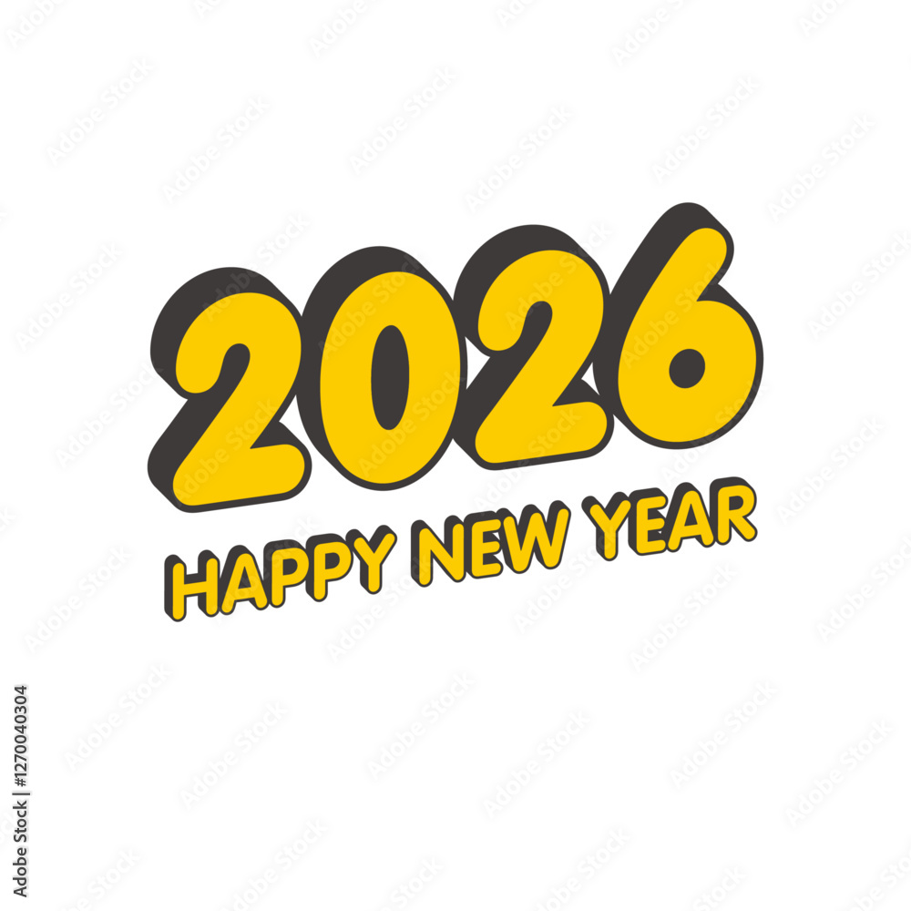 2026年の年賀状素材 レトロな立体文字の年号とHappy New Year