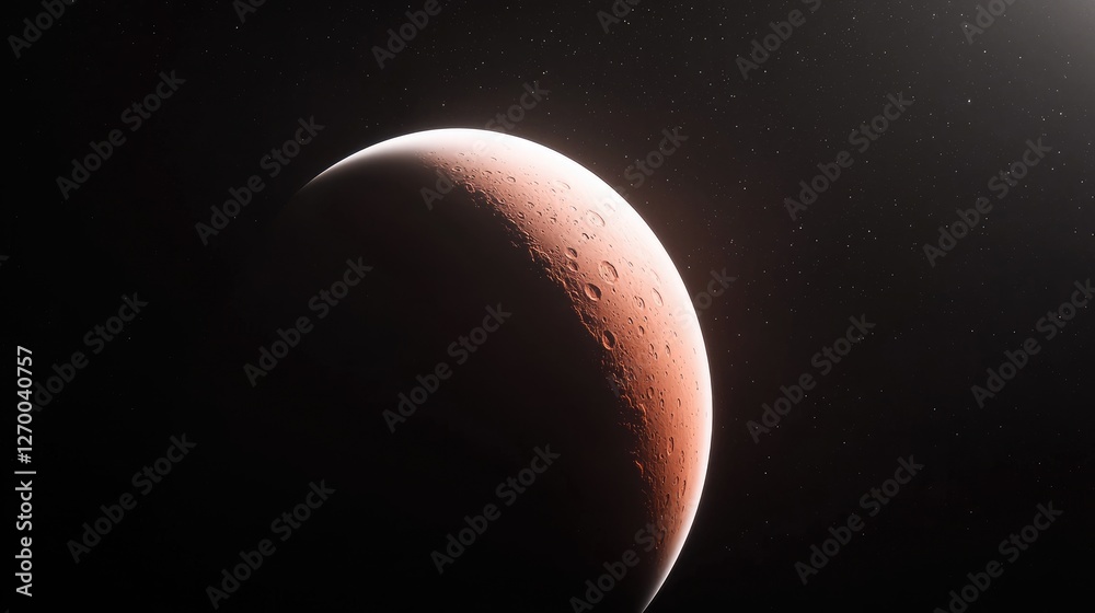 Martian crescent, space exploration, starfield background, science fiction Martian crescent, space exploration, starfield background, science fiction