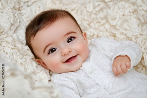 Adorable Baby in White Outfit