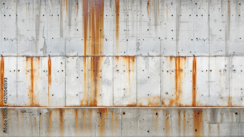 Rusty concrete wall with weathered texture and stains, showcasing industrial decay and urban aesthetics. surface features mix of gray and orange hues, creating striking visual contrast Rusty concrete wall with weathered texture and stains, showcasing industrial decay and urban aesthetics. surface features mix of gray and orange hues, creating striking visual contrast