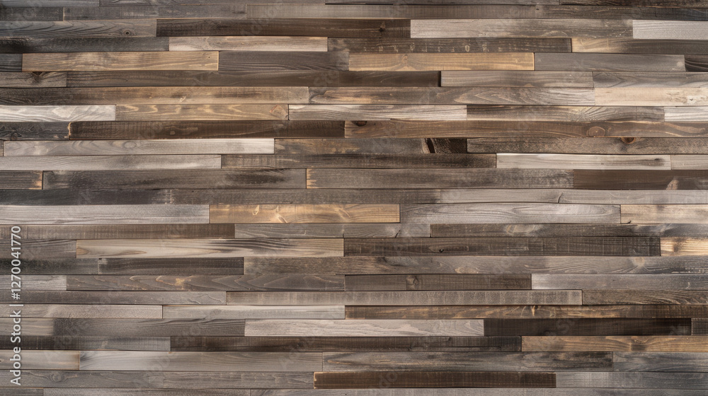 Wooden wall paneling in various shades of brown and gray, creating textured and rustic appearance. This design adds warmth and character to any interior space Wooden wall paneling in various shades of brown and gray, creating textured and rustic appearance. This design adds warmth and character to any interior space