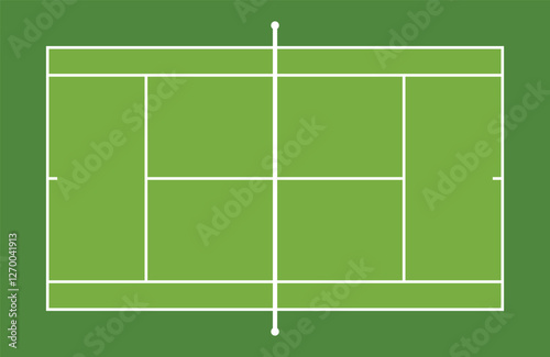 Tennis court top view vector, flat minimalistic diagram style, green