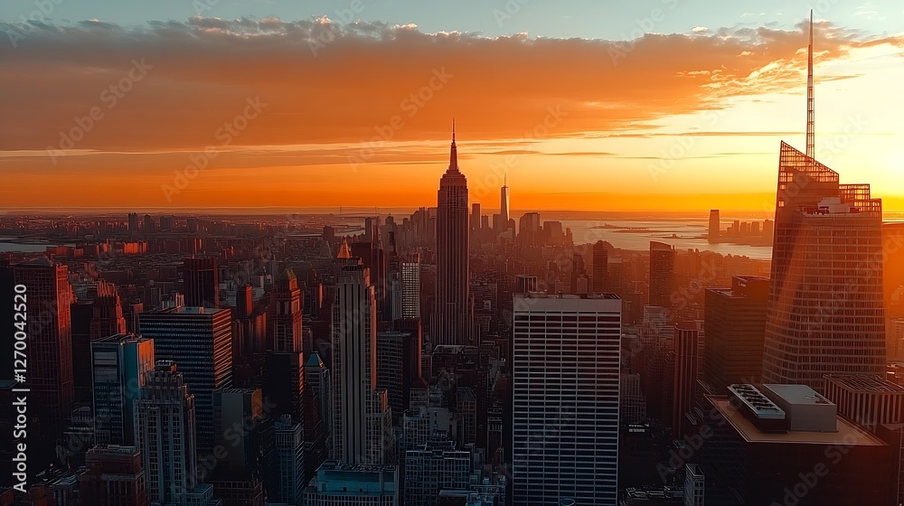 Stunning skyline view of New York City at sunset featuring iconic buildings and a vibrant sky : Generative AI Stunning skyline view of New York City at sunset featuring iconic buildings and a vibrant sky : Generative AI