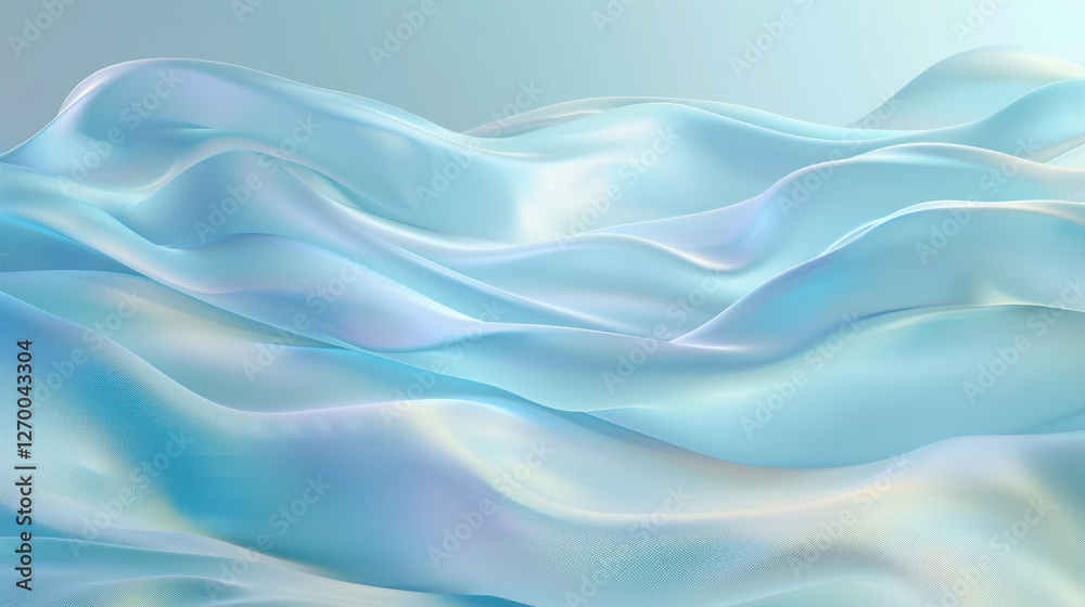 Soft, flowing waves of translucent fabric in shades of blue create serene and calming atmosphere. gentle curves and light reflections evoke sense of tranquility and elegance Soft, flowing waves of translucent fabric in shades of blue create serene and calming atmosphere. gentle curves and light reflections evoke sense of tranquility and elegance